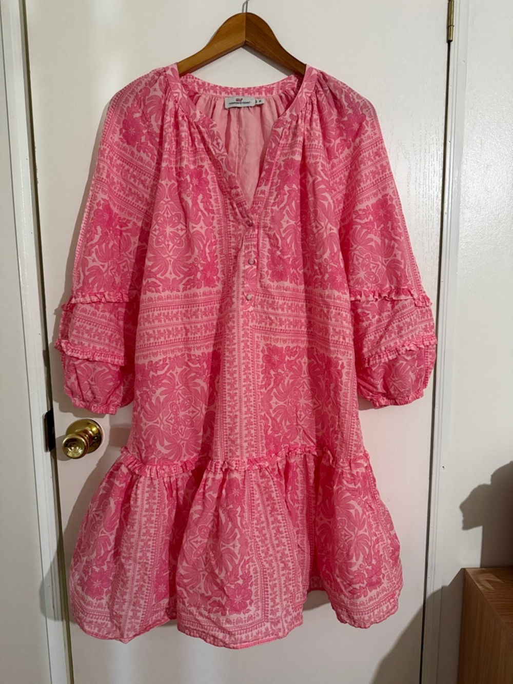Vineyard Vines Pink Floral-Trim Blouse